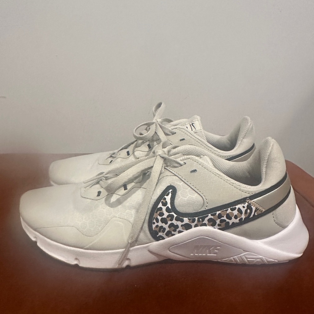 White Nikes Leopard Swoosh Training Show Animal Print Legend Essential 2